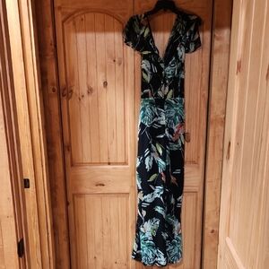 Gianni Bini Black and Green Floral Maxi Dress